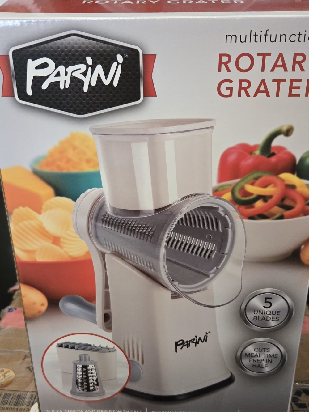 Parini White Rotary Grater - Compact Multifunction Kitchen Tool